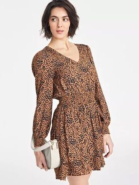 ON 34th Heart Leopard Print V-Neck Long Sleeve Mini Dress — 2X